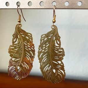 Vintage Golden Metal Feather Earrings